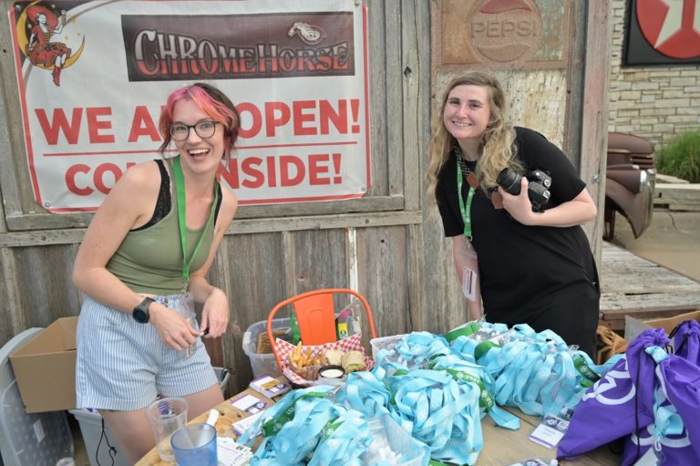 NewBoCo staff Molly Monk and Jessica Abdoney work hard behind the scenes at EntreFEST 2021!