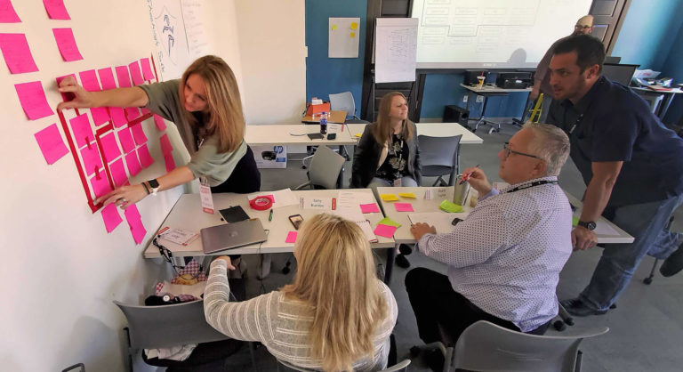 An Intrapreneur Academy team works on a prioritizing project together